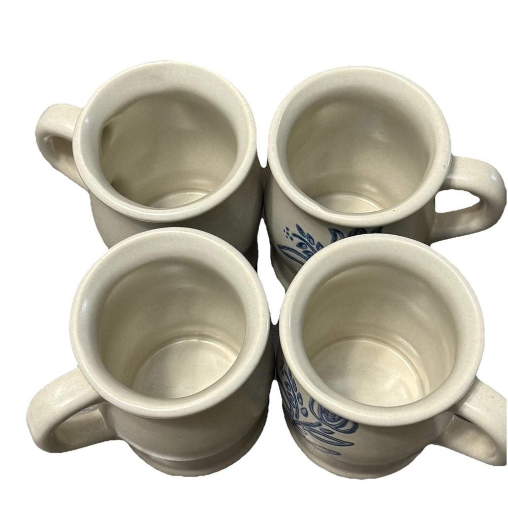 Pfaltzgraff Folk Art Mug Cup Blue Floral Stoneware USA Set of 4 Vintage - Picture 5 of 10
